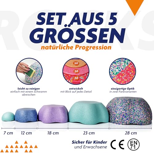 Majestic Sport Rocks, Sensorische Balanciersteine für Kinder – 5er Set – Belastbar, Fördert Gleichgewicht, Motorik & Koordination – Indoor & Outdoor, rote Pastellfarben