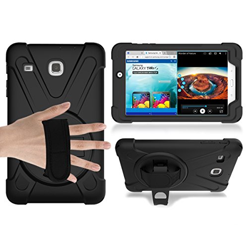 Timisam Samsung Galaxy Tab E 8.0 Case, Heavy Duty Hybrid Shockproof Protection Cover Built With Kickstand And Hand Strap For Samsung Galaxy Tab E 32Gb Sm-T378/Tab E 8.0 Inch Sm-377 Tablet (Black) #TOP2