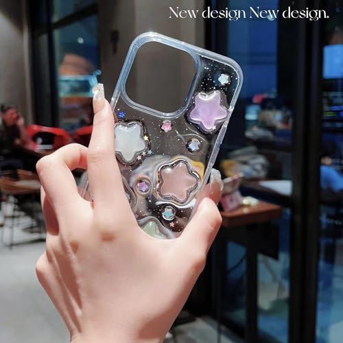 Image of COVERLY for iPhone 12 Pro 3D Luxury Star Resin Phone Case,Trendy Translucent Cute Hard Epoxy Art Crystal Clear -Non Yellowing Love Heart Embossed Pearl Dreamy Princess Cover for Apple iPhone 12 Pro