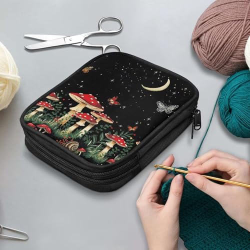 Image of Red Mushroom Crochet Hook Case Moon Portable Crochet Hook Organizer without Hooks Accessories Knitting Needle Case for Knitting Supplies Women Gifts
