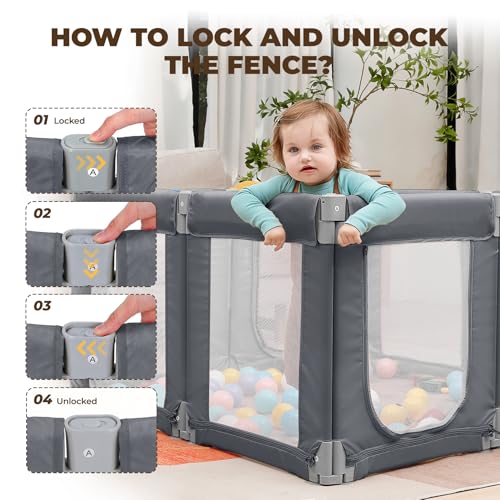 Image of Dripex Small Foldable Baby Playpen, 49 inchx47 inch Small Space Play Yard for Travel - Portable Collapsible Play Pen for Babies, Indoor Outdoor Baby Fence, Grey