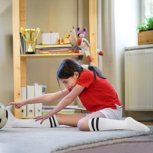 GRPSKCOS Kids Soccer Socks, 2 Pairs Sports Girls Boys Knee High Tube Socks Toddler Stripes School Uniform Stockings4