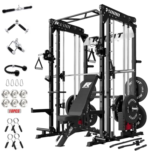 Image of RitFit M1 Pro Smith Machine Package, All-in-One Power Cage with Weight Stack Set, Includes LAT Pulldown & Cable Crossover System for Home Gym