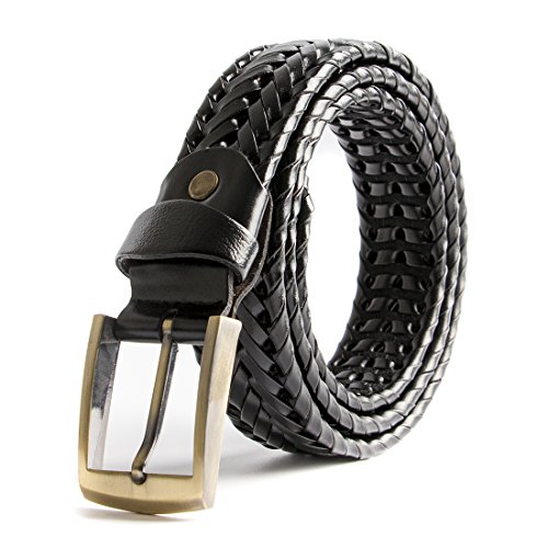 Men Braided Woven Genuine Leather Casual and Dress Belt 35mm wide