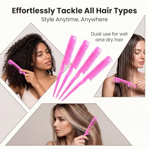 4 Peines de 3 Filas para Cabello Rizado Plástico Rosado miniatura 6