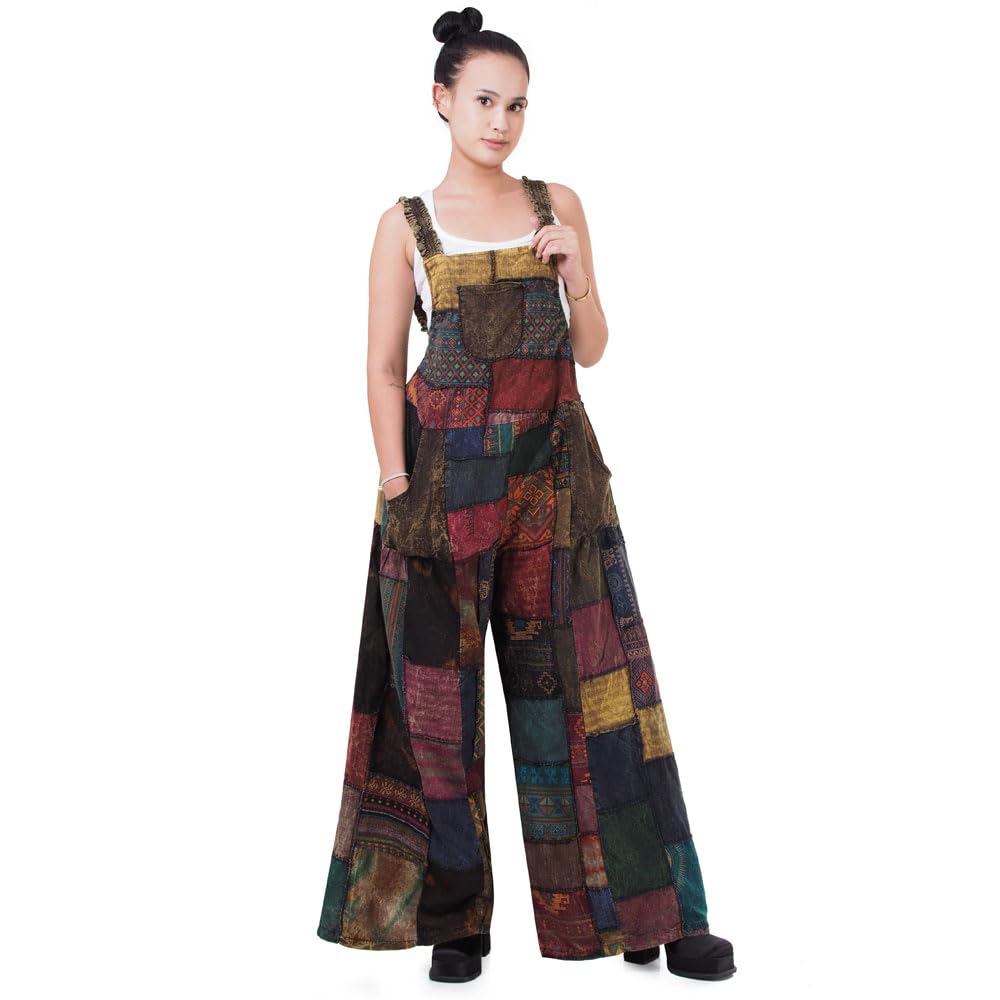 Patchwork Jeans Overall Jumpsuit Jumper Hippie Hose Latzhose für Damen