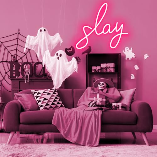 Image of Slay Neon Sign for Wall Decor, LED Neon Light Sign for Girls Room Bedroom Wedding Birthday Party
