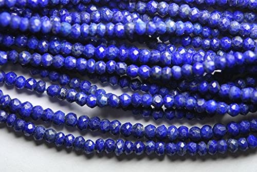 LKBEADS 2 x 13.5 Inch Long Strand-Super-, LAPIS LAZULI Micro Faceted Rondells, 3.5-4mm Size