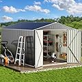 WKM 8x12 FT Outdoor Storage Shed, Utility Metal Tool Storage with Lockable Doors and Updated Frame Structure, Metal Garden Shed for Backyard, Patio Lawn, Black