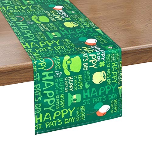 Exclusive Alishomtll Happy St Patrick's Day Table Runner Shamrock Table Runner Green Hat Waterproof Table Runner for St. Patty's Day, Spring, Parties, Daily Use, 14 x 70 inch