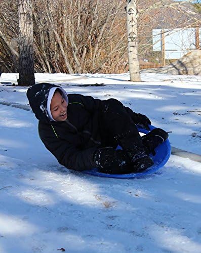 slippery racer heavy-duty cold resistant downhill pro adults and kids plastic outdoor winter saucer disc snow sled with handles 3 pack blue