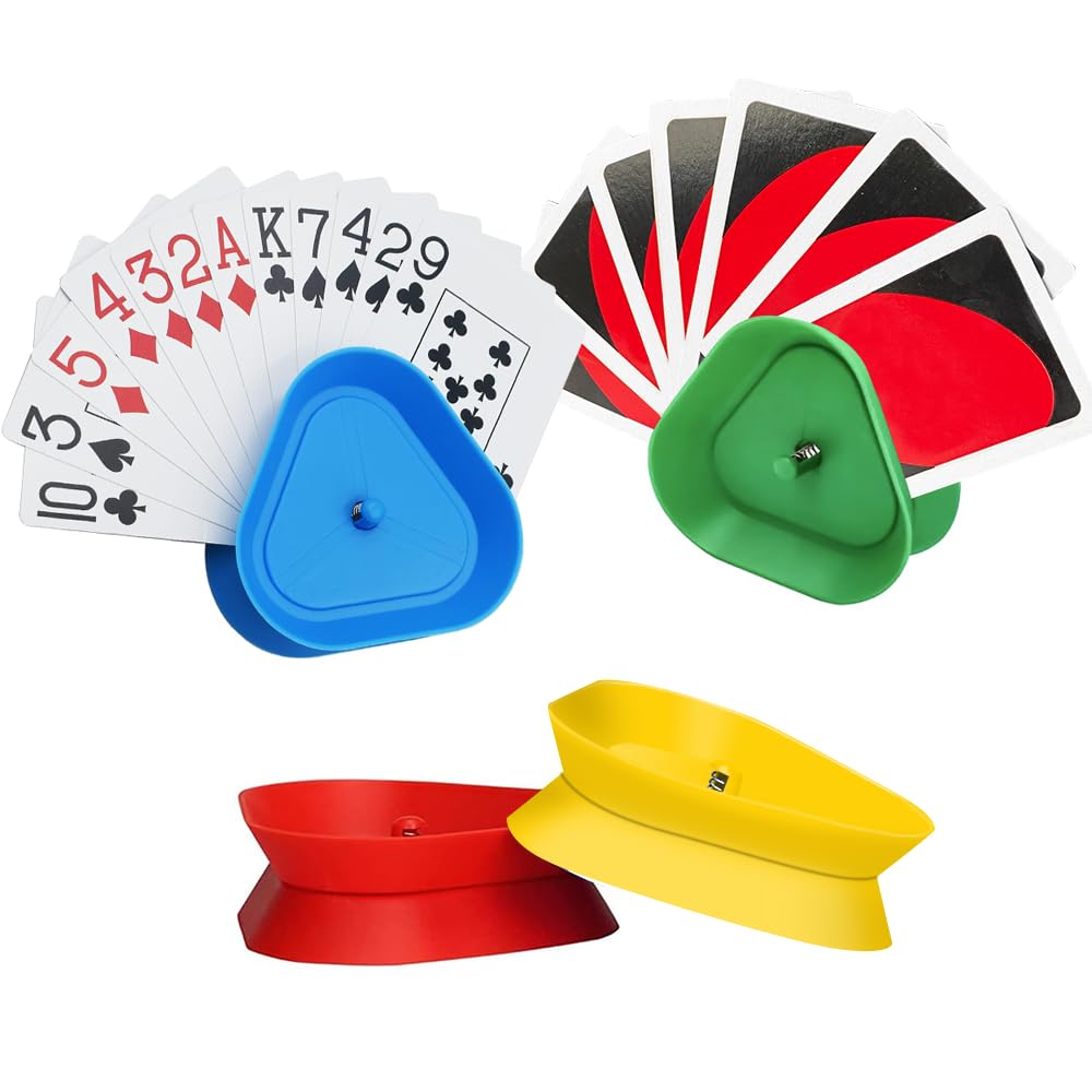 KAWAAN 4 soportes para tarjetas de juego, portatarjetas de juego para niños y adultos, 4 colores diferentes, plástico resistente y seguro