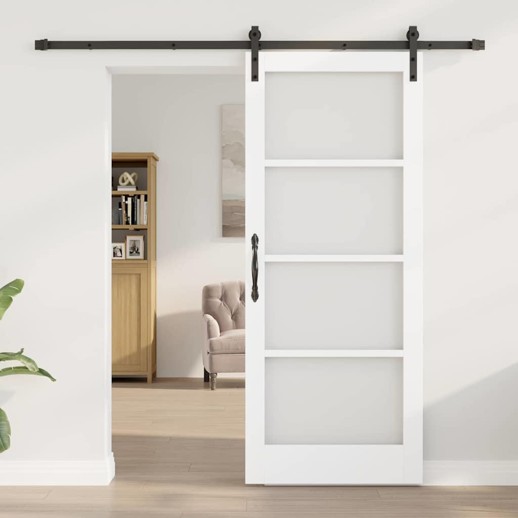 Porta scorrevole in legno e vetro, con binario, bianco, 83 x 202