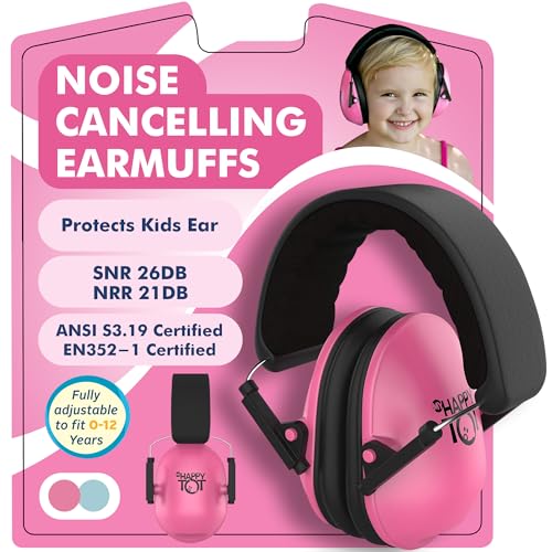 My Happy Tot Noise Cancelling Headphones for Kids, Adjustable Baby Ear Protection Earmuffs with Ergonomic Design, Pink