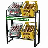 TESSTINA Getränkekistenregal für 4 Kisten, Trag. 300KG, Getränkeregal aus Metall, Kistenregal mit Höhenverstellbaren Kunststofffüßen, Getränkekistenhalter zur Platzersparnis, Schwarz (4 Kisten)