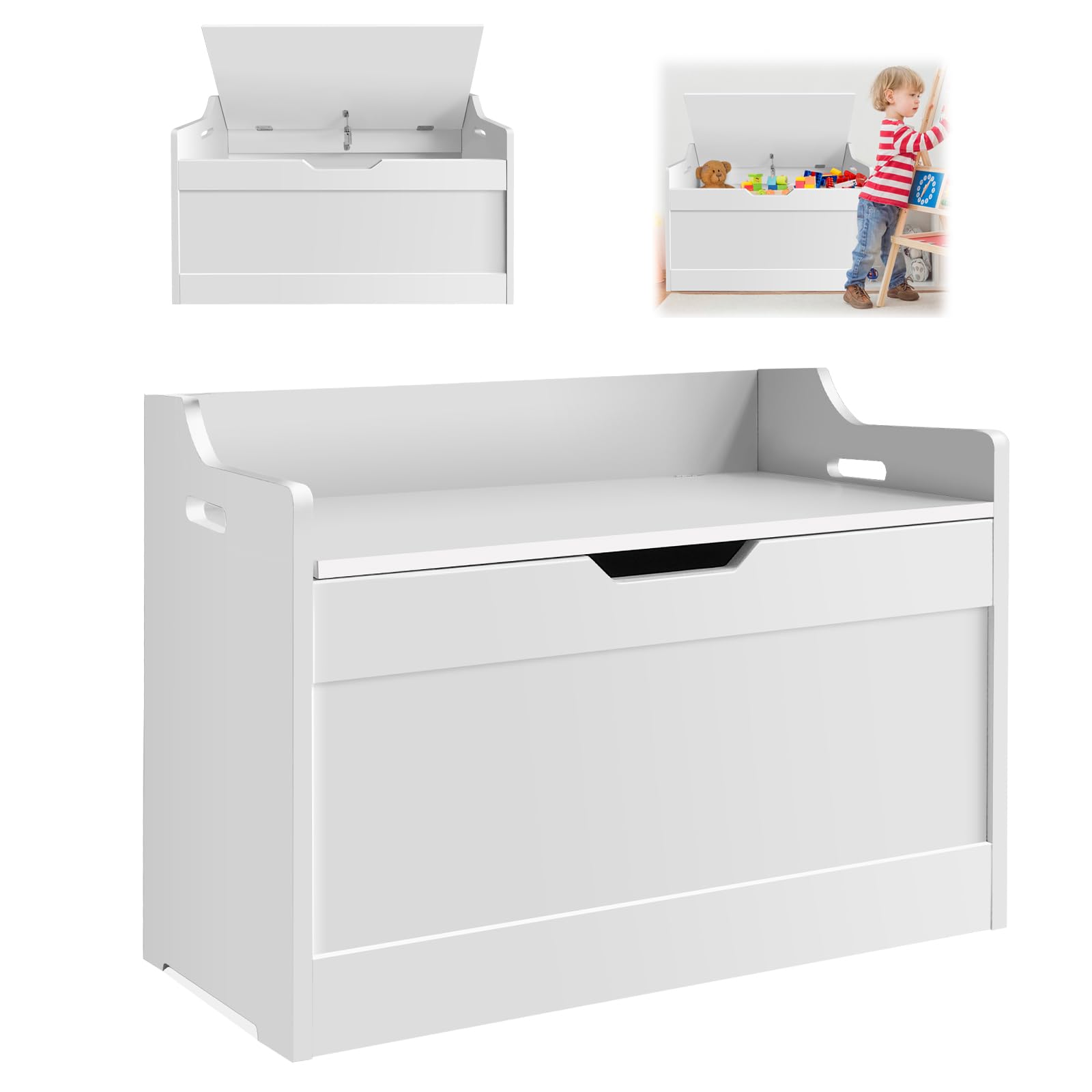 Storage Chest Blanket Box | Wooden Storage Bench Chest | Large Wooden Trunk with Safety Hinge and Lid | Toy Box for Bedroom, Hallway or Kids Room | Easy Assembly and Clean | Modern Style, White