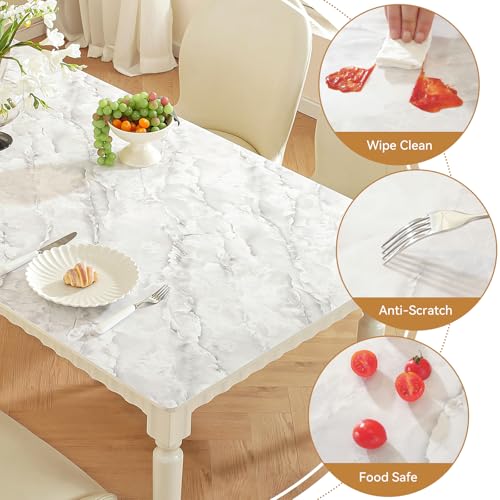 Image of LovePads Marble-Look Table Protector, Waterproof PVC Desk Mat for Desktop, Oil-Proof Marble Pattern Table Cover for Dining Room, Non-Slip Surface Guard for Countertop, Nightstand, 36x60 Inch