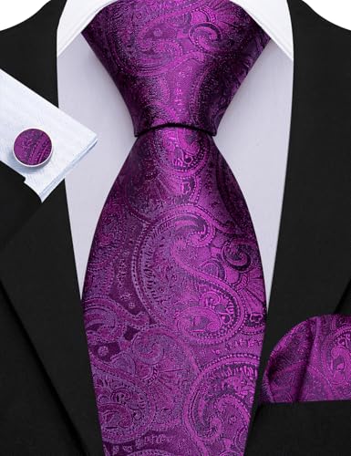 Image of Barry.Wang Men Ties Paisley Woven Silk Necktie Set with Pocket Suqare Cufflinks Formal