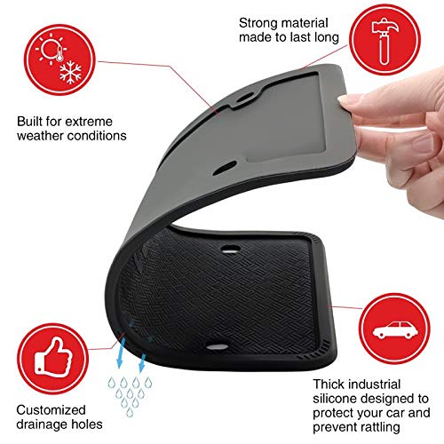 XCLPF Silicone Black License Plate Frame Covers 2 Pack- Front and Back Car Plate Bracket Holders. Rust-Proof, Rattle-Proof, Weather-Proof ( Black) - Thumbnail 2