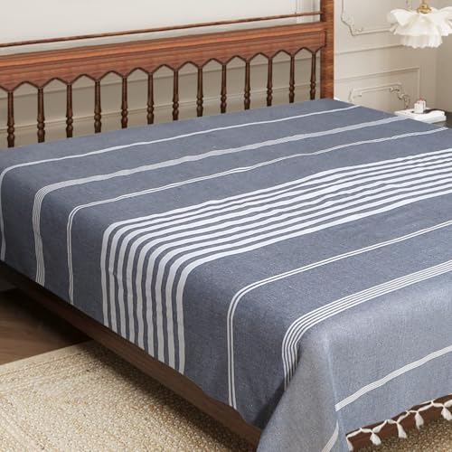 Image of Handmade Double Bedsheet 210 TC | Without Pillow Cover | Handloom Cotton Bedsheets for Double Bed | Double Bedsheet for Summer (Size 90X100 Inches, 7.5 x 8.3 Feet (Hit Grey, Double Bed)
