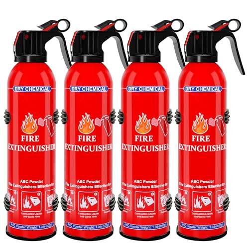 4Pack Dry Powder Fire Extinguishers, 620ml Compact Dry Chemical Fire Extinguishers for Home, Vehicle, Boat, Kitchen, Garage, RV, Outdoor – Fast ABC Fire Suppression