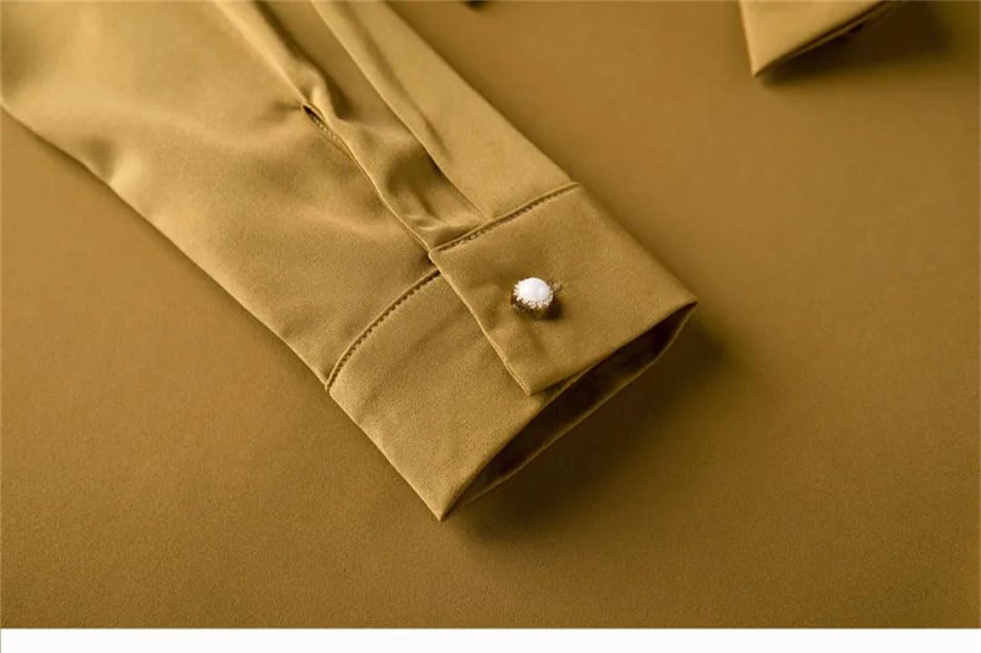Elegante camisa de satén para mujer, con lazo, manga larga, pullove