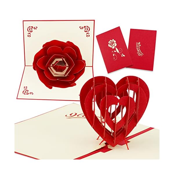 HOWAF 2 Piezas Tridimensional Tarjeta de San Valentín, Pop-up Tarjeta de felicitación diseño de Flores y Corazones para…