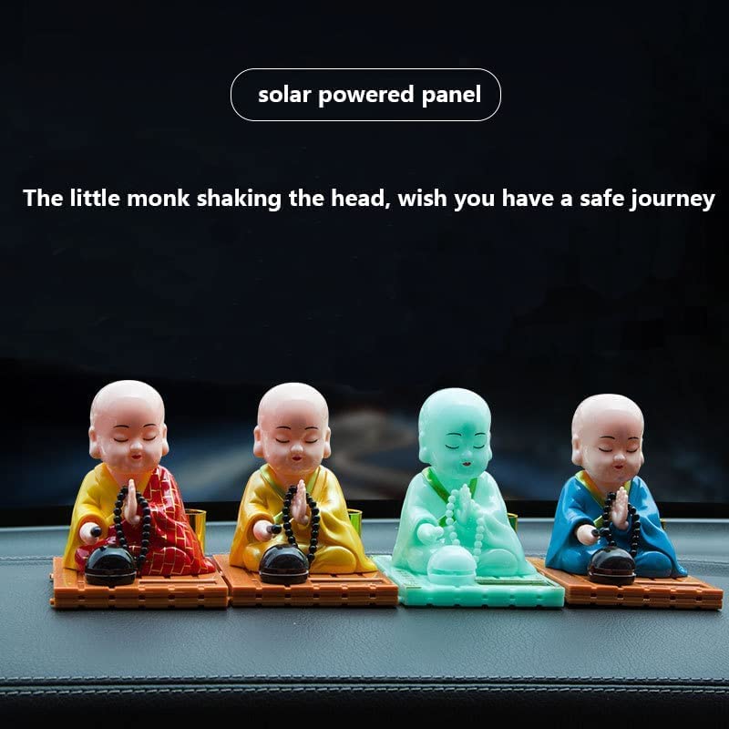 Image of AUGEN Small Buddhist Monk Solar Ornaments, Automatic Nodding Lucky Meaning Light Energy Sensing Eco Friendly Solar Buddhist Monk Statue Decoration for Home /Car Dashboard (Pack of 1, A, Green)