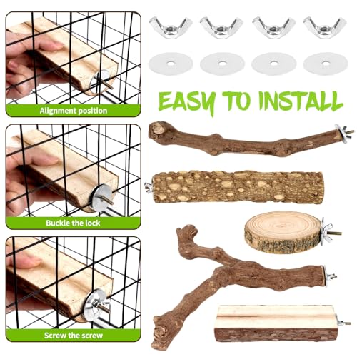 Image of 8PCS Natural Grape Wood Bird Perch Set - Parrot Cage Stand with Paw Grinding Forks, Chewing Sticks & Exercise Branches for Parakeets, Cockatiels, Conures, Budgies, Finches