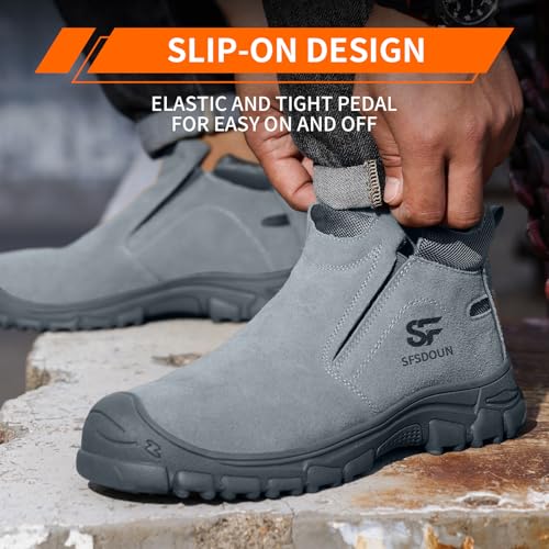 Image of Welding Boots for Men Slip On Work Boots for Men Fireproof Steel Toe Boots Men's Steel Toe Shoes Indestructible Safety Toe Shoes Construction Boots for Welder Men's Work Shoes.