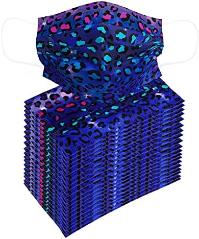 50 Pack Face Mask Disposable Tie Dye Breathable Safety Masks (Medium, Leopard Tie Dye)