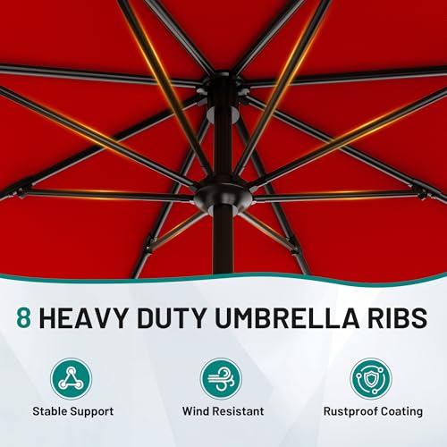Image of AreShark 9 FT Patio Umbrella for Outdoor, Outdoor Table Umbrella with Push Button Tilt and Crank, Outdoor Patio Umbrellas with 8 Sturdy Ribs for Market, Garden, Pool (Red)