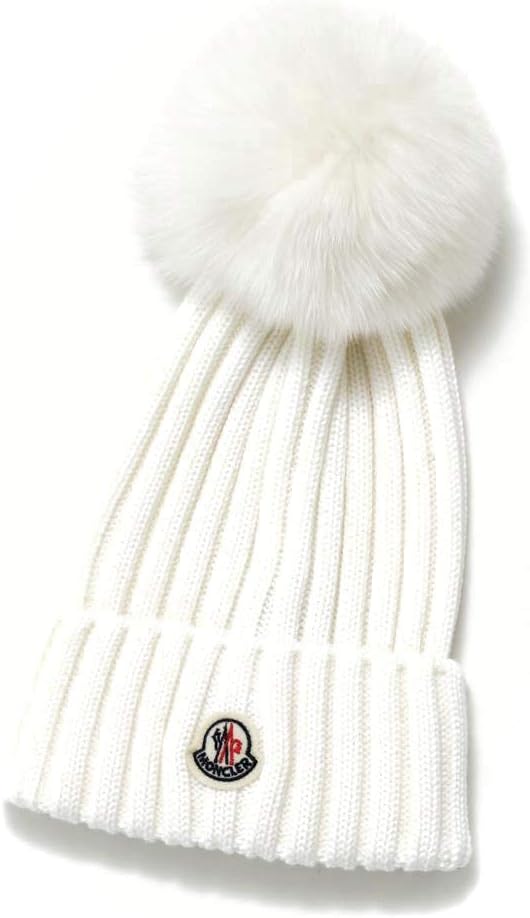 MONCLER ホワイト キッズ・レディースニット帽 ファー付き MONCLER