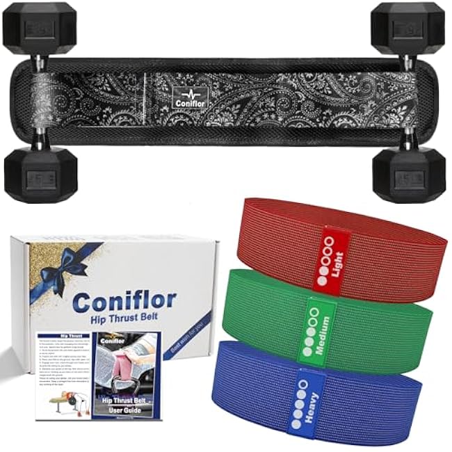 Hip Thrust Belt with 3 Fabric Resistance Bands - Adjustable Fitness Belt for Dumbbells, Kettlebells, Plates - Support Up to 100 lbs - Upgrade Slip-Resistant Pad for Glute Workouts at Home Gym
