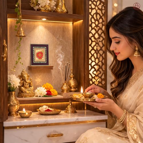 Image of DIVINITI Siddh Energised Kanakdhara Yantra | 24k Gold Plated Foil Prosperity Vastu Frame for Home, Office & Puja Room | Spiritual Yantra for Wealth, Prosperity & Abundance (14 X 13 CM)