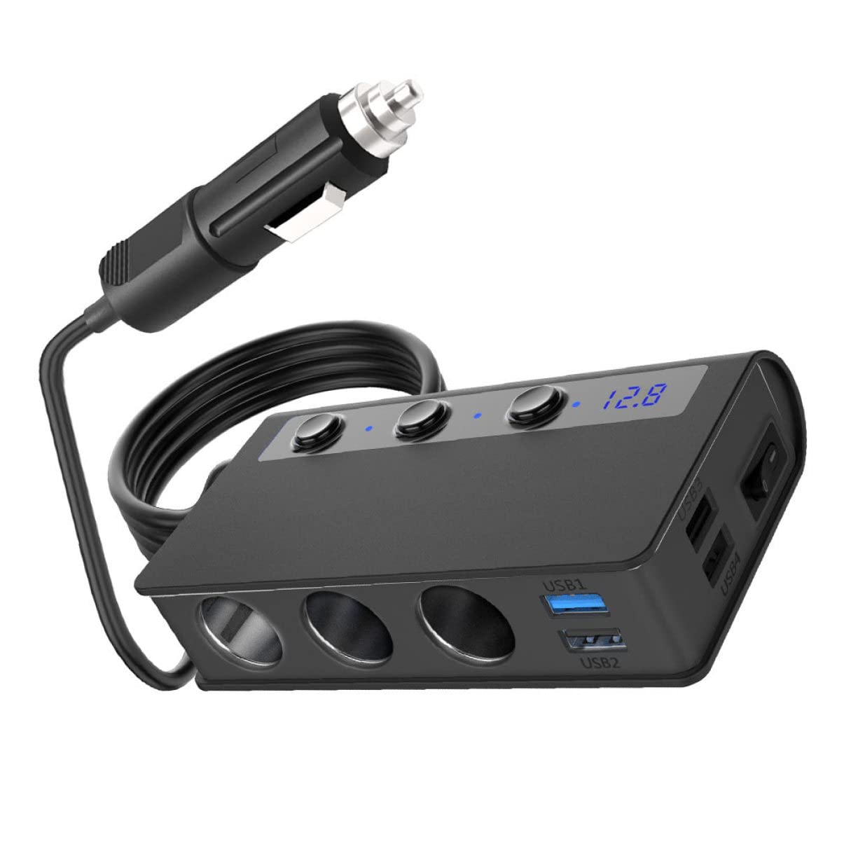 OSALADI Adattatore Accendisigari Auto 3 Prese 4 Porte Usb, 180w, PC Nero, per Mp3 e Luci Usb, Protezione da Corto e Sovracorrente