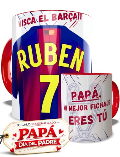 EL DETALLITO Taza Barcelona Personalizada Fútbol Nombre Número Y Dedicatoria Equipaciones Cerámica Regalo Original dia del padre Niños Cumpleaños Tazas Desayuno ceramica 350ml Barça