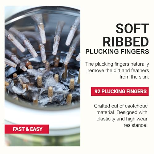 Kitchener Chicken Plucker De-Feather Remover Poultry and Fowl Food Processor Electric Stainless Steel Heavy Duty 1HP 120VAC 280RPM GFCI Connector 92 Soft Fingers 20" Drum Diameter