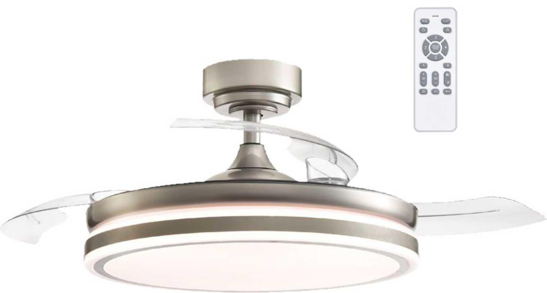 VZLED - Ventilador de techo con luz níquel, ventilador aspas retráctiles, ventilador techo silencioso, ventilador techo níquel, luz CCT