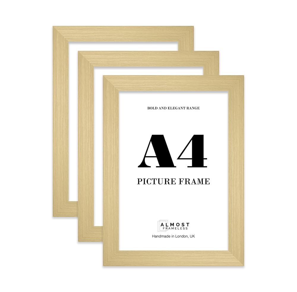 A4 Photo Frame, Display A4 Pictures (21 x 29.7cm - 8.3 x 11.7in) Picture Frame for wall Display - Gold - 3 Pack