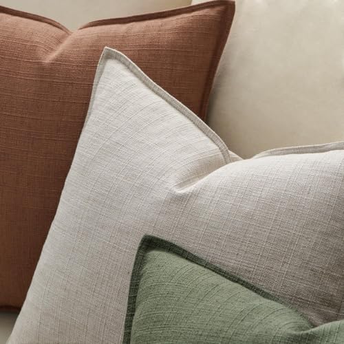 Image of MIULEE Euro Sham Pillow Covers for Bed 24x24, 2 Pack Oatmeal Linen Thick & Textured Decorative Throw Pillow Covers, Neutral Cushion Cases, Modern Farmhouse Home Decor, No Filling