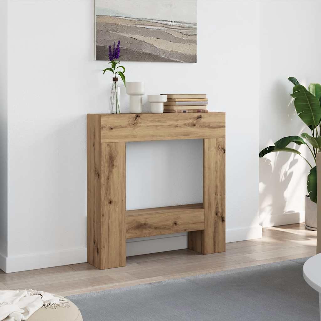 Obramowanie kominka z dębu Artisan, 81 x 18 x 82 cm, materiał drewnopochodny do kominków elektrycznych, dekoracyjne akcesoria kominkowe, półka z uchwytem ściennym