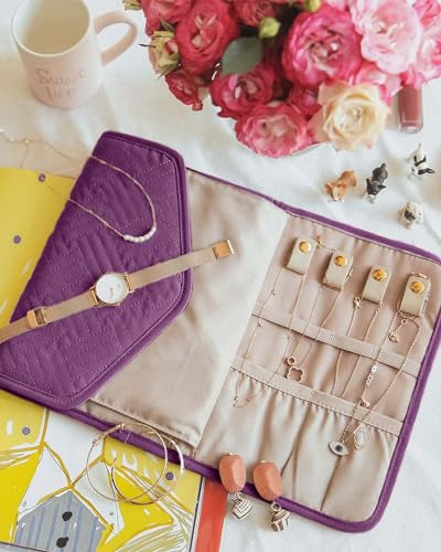 Image of BAGSMART Travel Jewelry Organizer Roll Foldable Jewelry Case,Purple