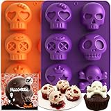 Skull Molds for Baking, 2 Pack Halloween Silicone Molds Baking Pan with 100pcs Treat Bags, 6 Different Skull Shape Chocolate Covered Oreos Cookie Mold for Chocolate Candy Ice Cube Handmade Soap Jelly