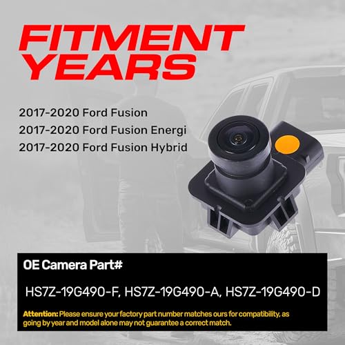 Image of Master Tailgaters Replacement for Ford Fusion, Fusion Energi, Fusion Hybrid (2017-2020) Backup Camera OE Part # HS7Z-19G490-F, HS7Z-19G490-A, HS7Z-19G490-D
