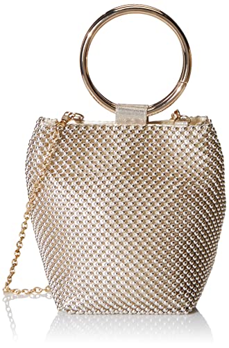 Jessica McClintock womens Jessica Mcclintock Gwen Ball Mesh Ring Wristlet Pouch Clutch Evening Bag, Gold, One Size US