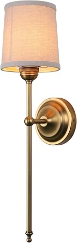 Miniatura 1 de Aplique de pared con acabado antiguo con pantalla de tela de lino, E26 con cable para interiores, lámpara de pared de 1 luz para sala de estar,