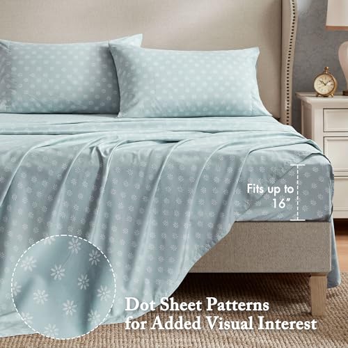 Madison Park Essentials Floral Comforter Set FULL Size, Vintage Flower Bedding Set with Sheet Set, 7 Pieces Bed in a Bag with Reversible Botanical Comforter and Pillowcases & Shams, Heather, Soft Blue by Madison Park - Used condition - Image 5