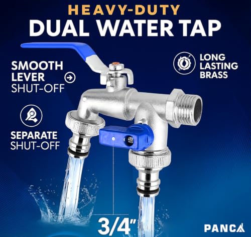 Image of PANCA 1 /2 Inch Dual Outlet Garden Faucet Splitter | Heavy Duty Double Valve Water Tap with Individual Flow Control | Zinc Alloy Bib Cock Connector for Garden, Kitchen & Bathroom (Red) (Blue)