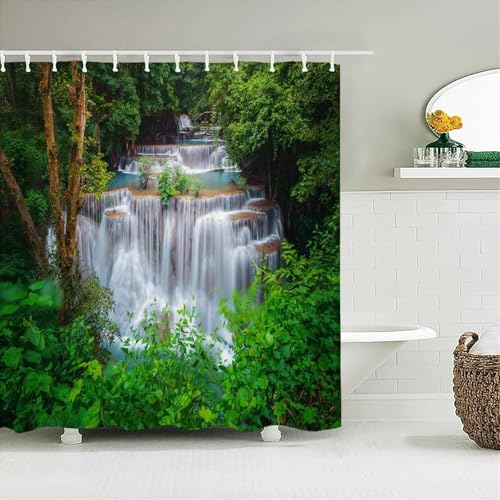 Rideau de douche tissu 178x183cm imperméable avec crochets imprimé paysage de forêt - 3